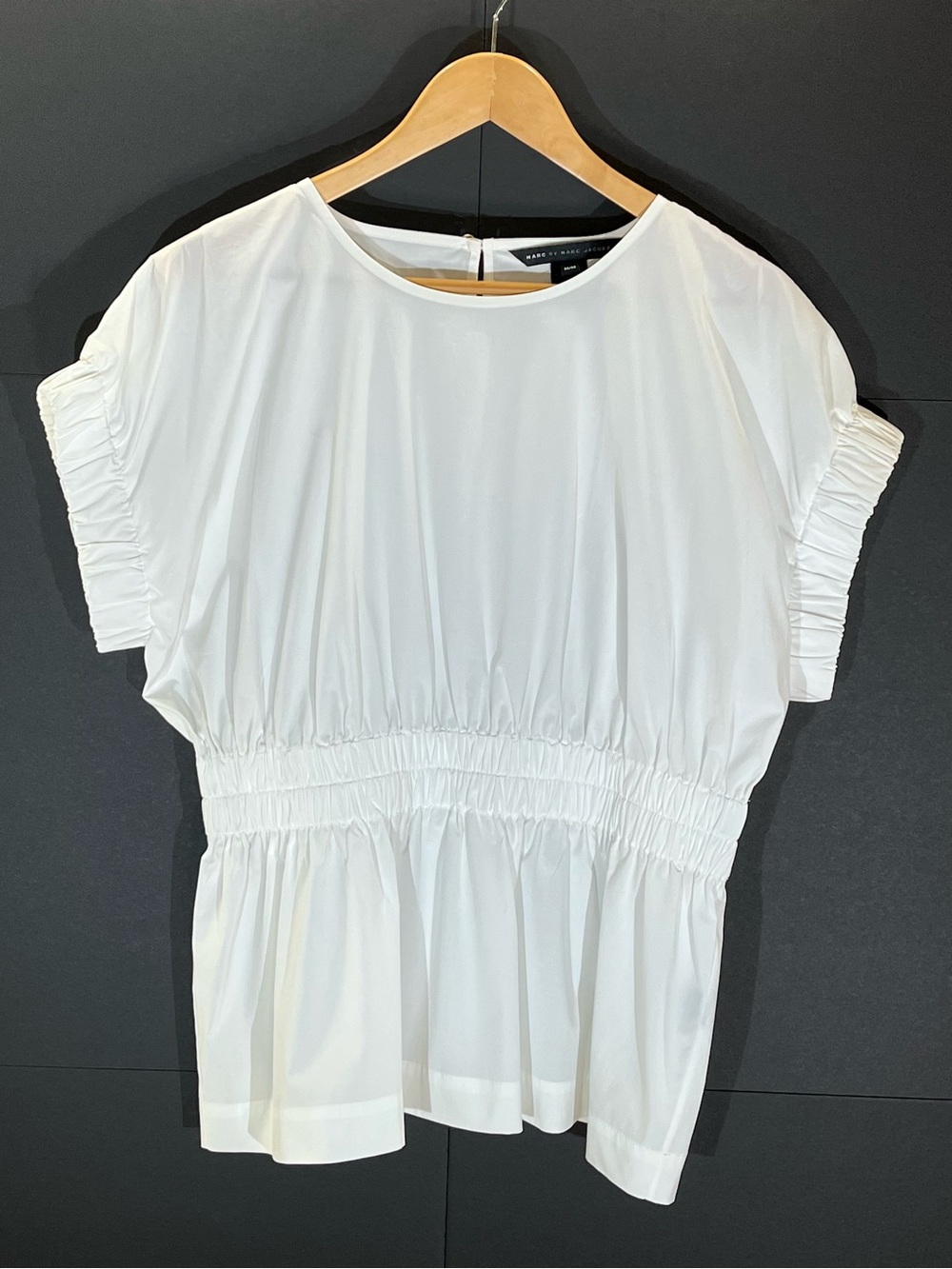 Marc by Marc Jacobs White 97% Cotton Ruched Peplum Waist Short-Sleeves, Medium